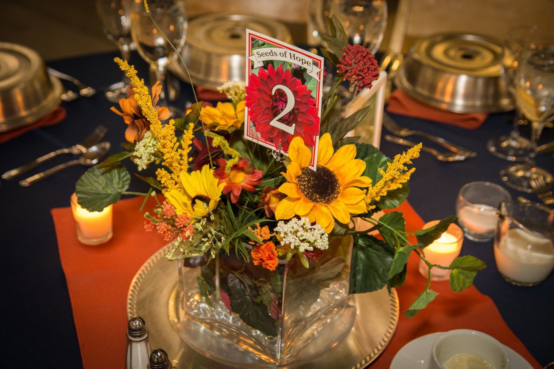 Floral arrangement on the dining tables